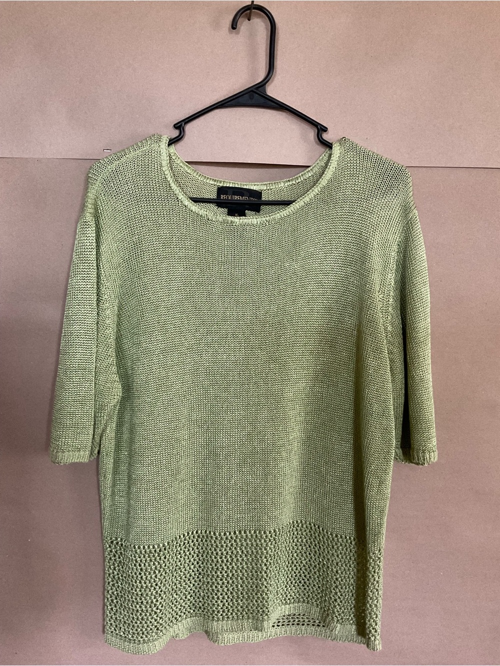 Requirements Sage Green Scoop Neck Knit Pullover. Linen blend. Size XL